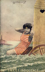 Woman in Bathing Suit Posing in Water Postcard