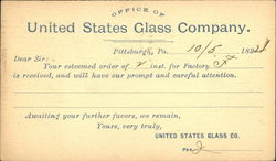 Office of United States Glass Company Advertising Postcard Postcard Postcard