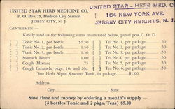 United Star Herb Medicine Co, Jersey City Postcard