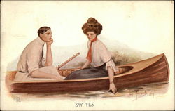 Say Yes - Man and Woman in Rowboat Postcard