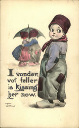 I vonder, vot feller is kissing her now Dutch Children Postcard Postcard Postcard