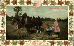 Farmer and Horses Eating Lunch in the Field Postcard