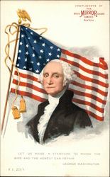 Illustrated Bust of George Washington in Front of Flag Postcard