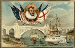 Henry Hudson Memorial Bridge to be Erected and Inset of Henry Hudson 1909 Hudson-Fulton Celebration Postcard Postcard Postcard