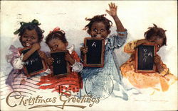 Four Girls with Chalkboards sending Christmas Greetings Black Americana Postcard Postcard Postcard