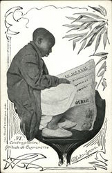 Contemplation!  Black boy with Newspaper Postcard