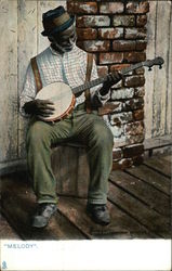 "Melody" from the Sunny South Series - Black Man Playing Banjo Postcard