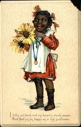 "I lubs yo', deah, wid my heart's whole power" - Young Black Girl holding Sunflowers Black Americana Postcard Postcard Postcard