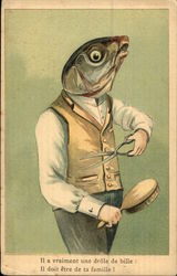 French Man with Fish Head Postcard Postcard Postcard