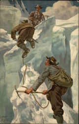 Three Men Climbing An Icy Mountain Postcard