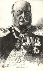 Drawing of Kaiser William I Portrait with Decorations Royalty Postcard Postcard Postcard