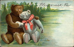 Brown and Grey Teddy Bears in Love Postcard Postcard Postcard