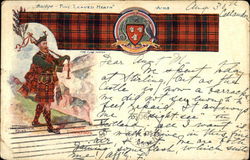 Scottish Clan Robertson with tartan, coat of arms and piper Postcard