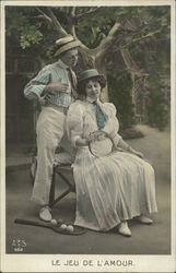 Young Couple with Tennis Rackets Postcard