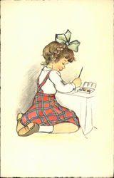 Little Girl with Paint Set Girls Postcard Postcard Postcard