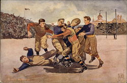 Seven men playing football Postcard