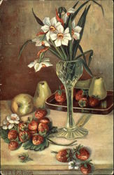 Still Life with Flowers, Strawberries, Pears Postcard