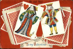 Queen and King of Hearts on Deck of Cards for Valentines Postcard