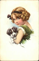 Little Girl with a Puppy Girls Postcard Postcard Postcard