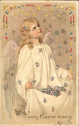 With Every Easter Blessing - Angel With Angels Postcard Postcard Postcard