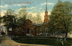 Wallace Library, Art Museum, and First Baptist Church - View from Monument Park Fitchburg, MA Postcard Postcard Postcard