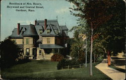 Residence of Mrs Henry, Heywood and Central Street Gardner, MA Postcard Postcard Postcard