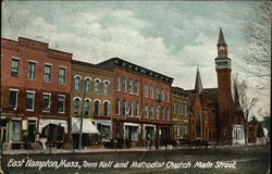 Town Hall and Methodist Church on Main Street Easthampton, MA Postcard Postcard Postcard