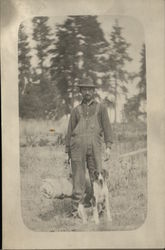 Man With Bedroll And Dog Postcard