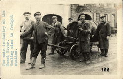 6 workmen pulling a cask of wine Postcard