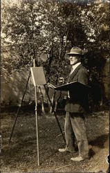 Artist Working at an Easel with a Blank Canvas Taos, NM Postcard Postcard Postcard