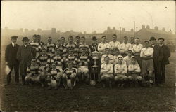 Football (Rugby) Team with Coaches and Trophy Postcard