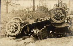 Overturned Auto on Side of Road Cars Postcard Postcard Postcard