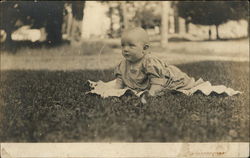 Baby Crawling on a Blanket in the Grass Babies Postcard Postcard Postcard