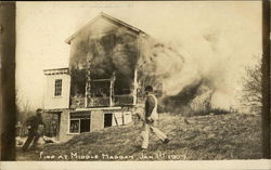 Men Fighting Fire at Middle Haddam on Jan. 1st, 1909 Postcard