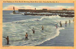 Surf Fishing On Avon Beach Showing Shark River Inlet Avon-By-The-Sea, NJ Postcard Postcard