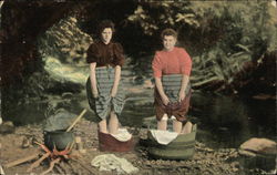 A "Scotch" Washing - Two Women Sappling Postcard