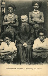 Missionary with Natives Papua New Guinea South Pacific Postcard Postcard