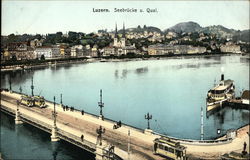 Seebrucke u. Quai Lucerne, Switzerland Postcard Postcard