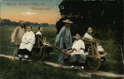 Chinese Women Riding on Wheelbarrow Asian Postcard Postcard