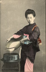 Japanese Woman Holding Basket Postcard Postcard