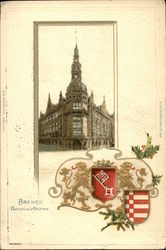 Bremen Cotton Exchange and Flags Postcard