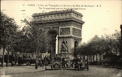 Arc de Triomphe and the Bois-Boulogne Avenue Paris, France Postcard Postcard