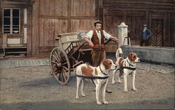 Milk Wagon Pulled by Dogs Postcard