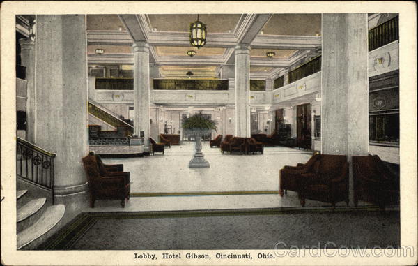 Lobby, Hotel Gibson Cincinnati, OH Postcard