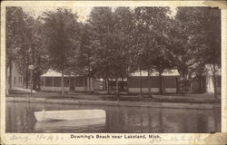 Water View of Downing's Beach Lakeland, MI Postcard Postcard Postcard