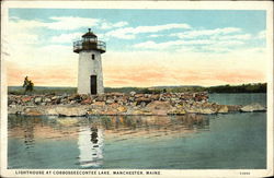 Lighthouse at Cobbosseecontee Lake Manchester, ME Postcard Postcard Postcard