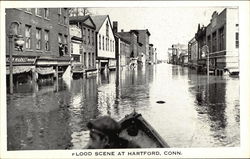 Flood Scene in Business Area Hartford, CT Postcard Postcard Postcard