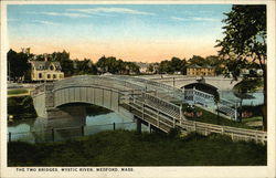 The Two Bridges, Mystic River Medford, MA Postcard Postcard Postcard