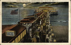 Crowd on Pier by Moonlight Old Orchard Beach, ME Postcard Postcard Postcard