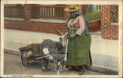 A Southern Express - Black Woman with Goat Cart Postcard